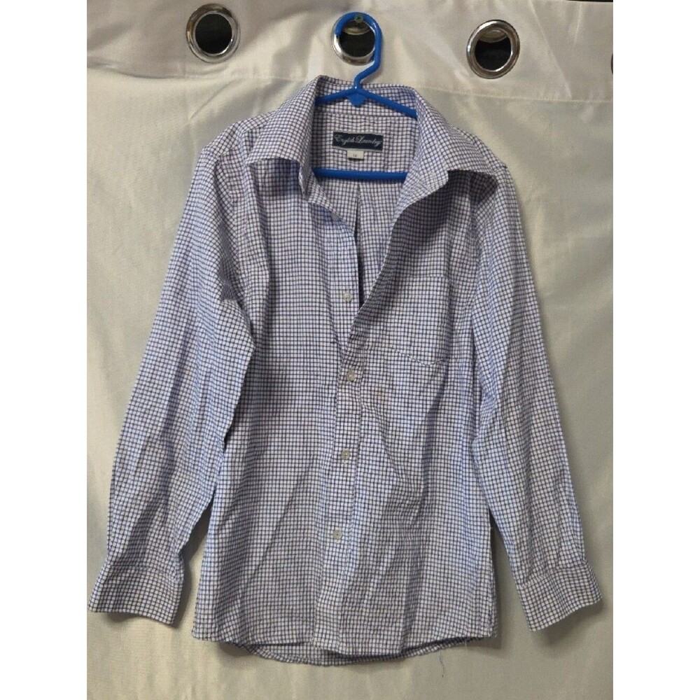 English Laundry Light Blue Check Dress Shirt Size 12 Years Old